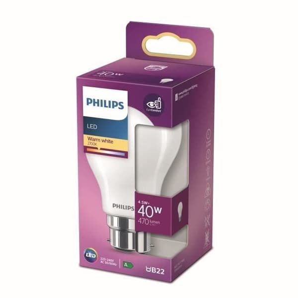 Philips LED-pære tilsvarende 40W B22 Varm hvid. ikke dæmpbar. glas