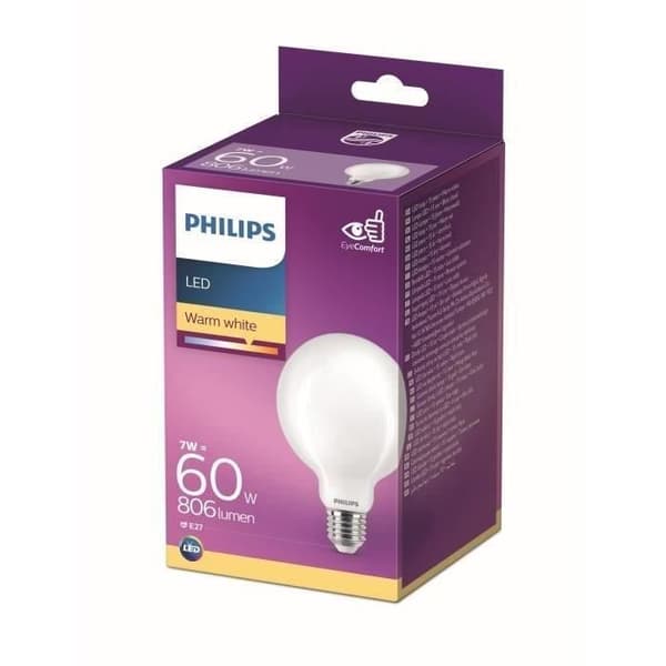 Philips LED-pære tilsvarende 60W E27 Varm hvid, ikke dæmpbar, glas