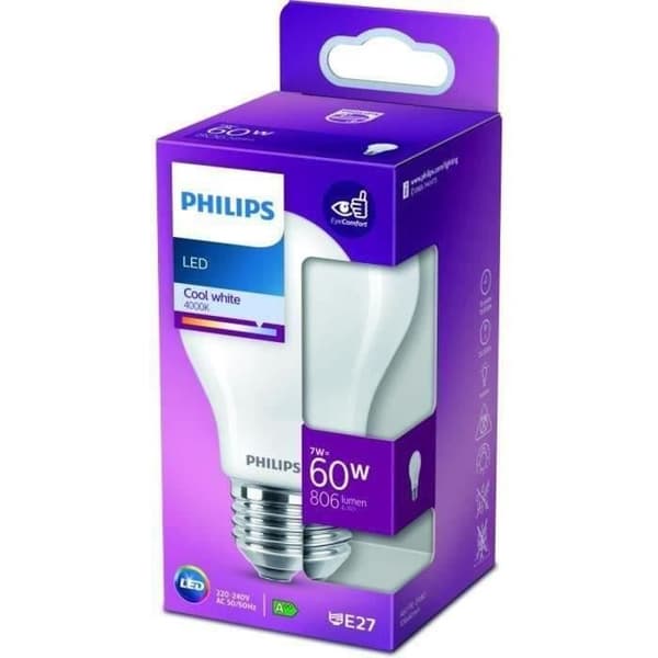 PHILIPS Ikke-dæmpbar LED-pære - E27 - 60W - Kold hvid