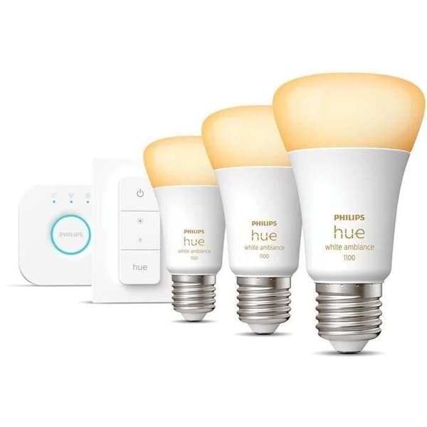 PHILIPS Hue White Ambiance Smart LED-lampa startpaket - E27 x3 och Hue-fjärrkontroll