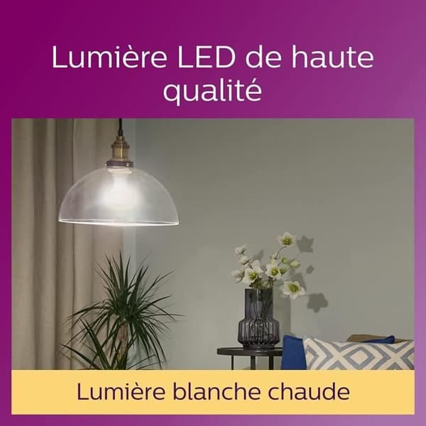 Philips, pakke med 6 E27 LED-pærer, transparente, 60W, varm hvid
