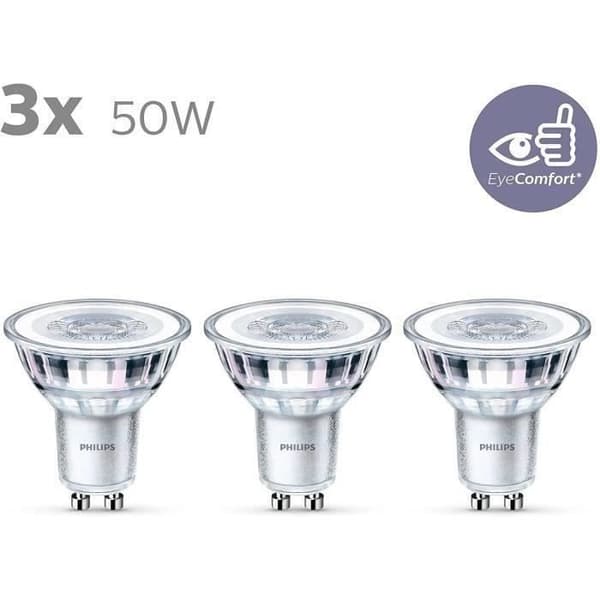 Philips GU10 LED-pærer - 3-pak - 50W - Varm hvid - Indendørsbelysning