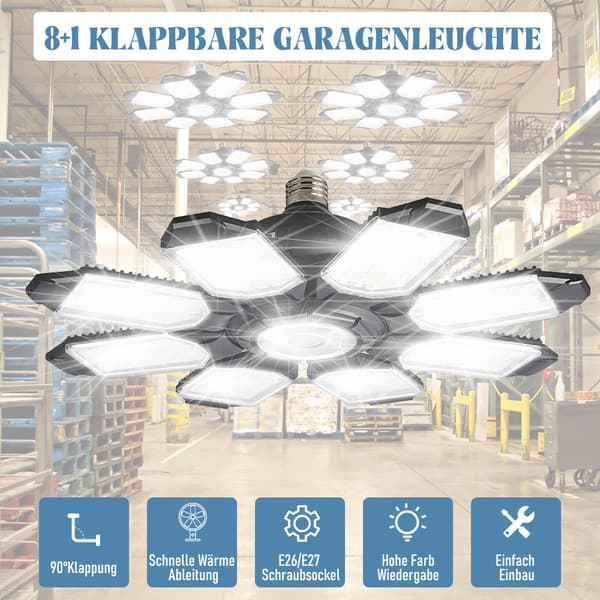 Kraftfullt Garagebelysning, Justerbar Multi Panel, Energisnål