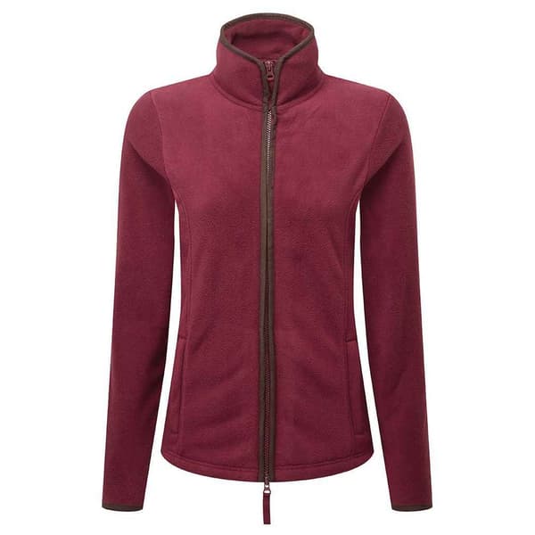 Premier Womens/Ladies Artisan Contrast Trim Fleece Jacket Burgundy/Brown XXL