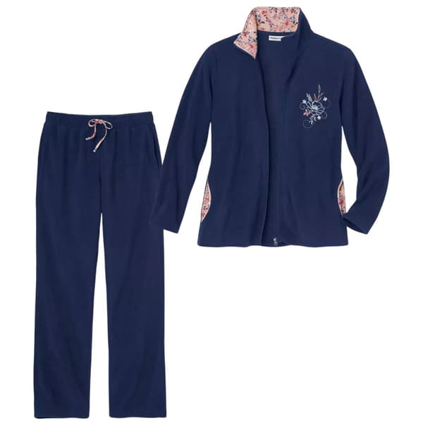 Atlas for Women Womens/Ladies Embroidered Fleece Top & Bottom Set Navy 24 UK - 26 UK