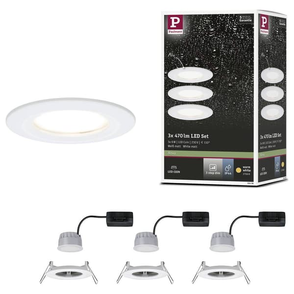 Paulmann Nova Badrumsbelysning downlight Set 3 st LED LED 18 W IP44 Matt vit