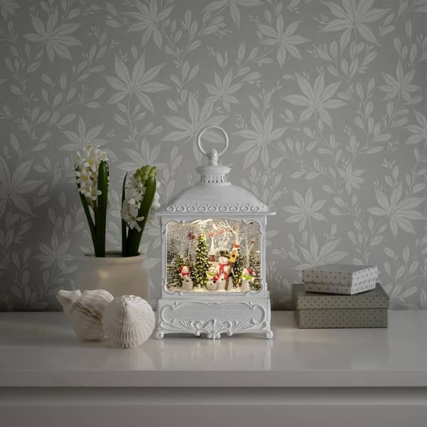 Konstsmide 4396-200 LED-Laterne Jultomtar med fåglar Varmvit LED Vit fylld med vatten, Timer, Snötäckt, med brytare