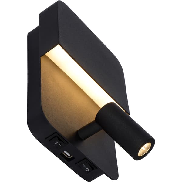 Lucide Boxer Vegglampe 3000K m/USB Ladeport Sort