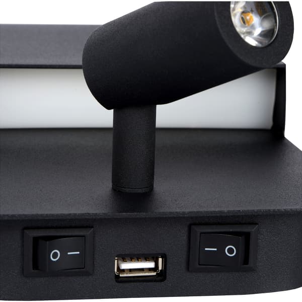 Lucide Boxer Vegglampe 3000K m/USB Ladeport Sort