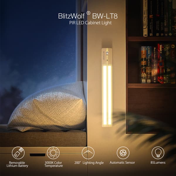 BlitzWolf BW-LT8 3000K Trådløst LED-skab Natlys Bevægelsessensorstang