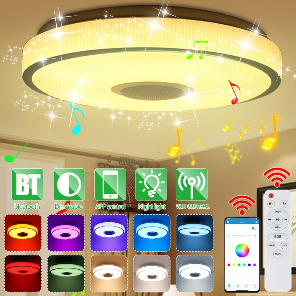 500W LED-takljus Musik RGB Wifi bluetooth högtalarlampa Dimbar W/smart fjärrkontroll