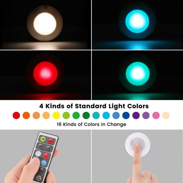 Elfeland 6x Underskabslys Skab Køkkenbord LED Puck Lys+Fjernbetjening RGB