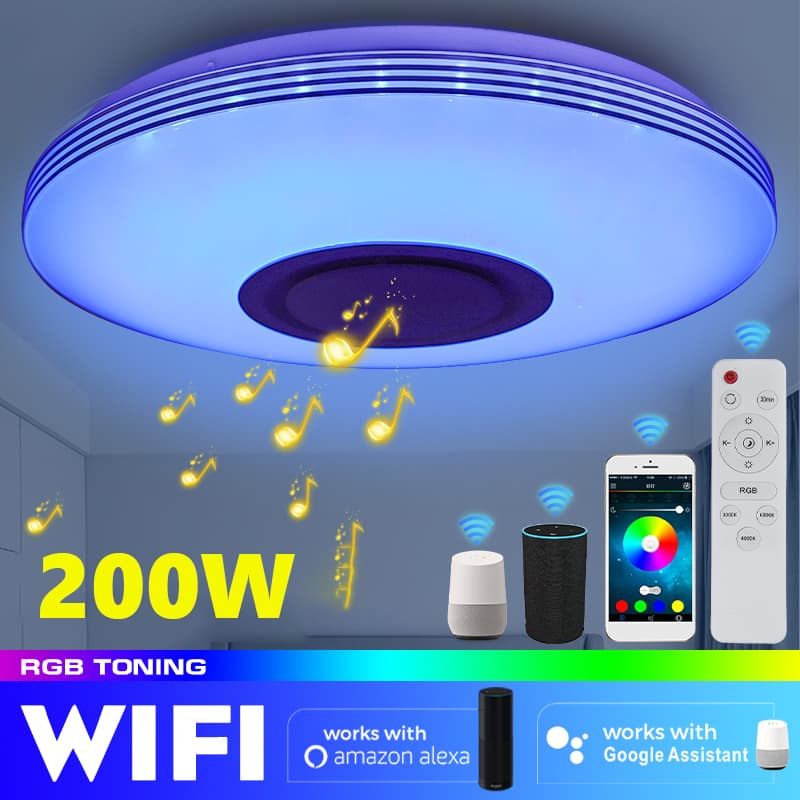 120W 40cm WIFI bluetooth RGB LED taklampa högtalare musik takbelysning