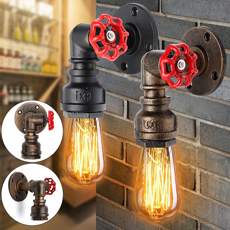 Retro vintage industriell Edison stil Vattenrör Väggljus Järn Vägglampa Sconce E27 Ljusarmatur Armatur för sovrum Café Restaurang Veranda Gang Bar