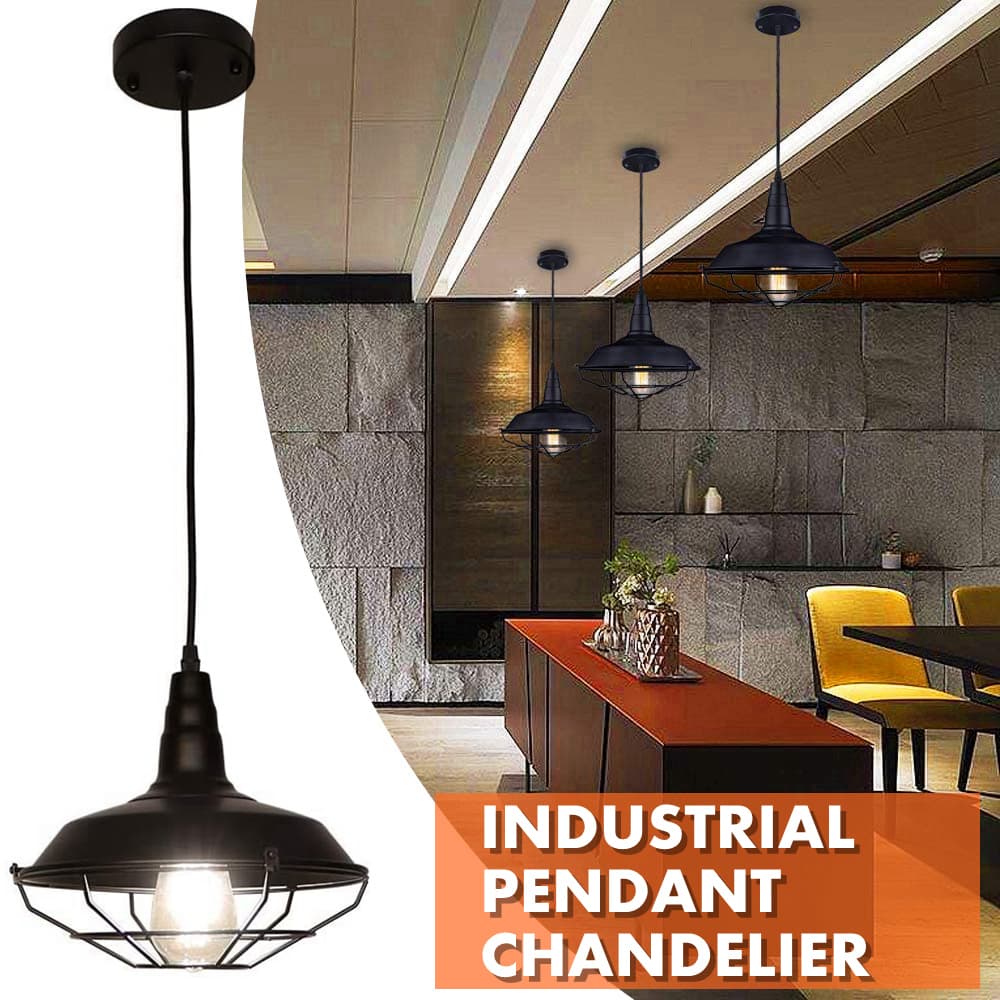 Svart industriell taklampa Farmhouse Vintage Armaturer Metalltråd Bur Rustik Justerbar Kedja Bur Hängande Belysning Kök (Glödlampa ingår ej)