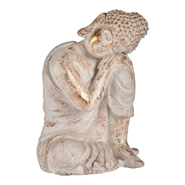 Dekorativ havefigur Ibergarden CC20446 Hvid Gylden Polyesterharpisk 28,5 x 43,5 x 37 cm Buddha