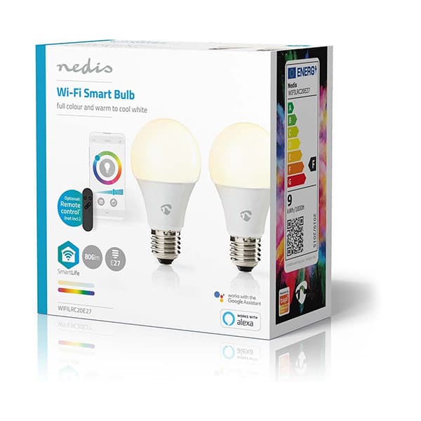 Nedis SmartLife Wi-Fi LED-lampe E27, hvid/RGB, 806 lm, 2-pack