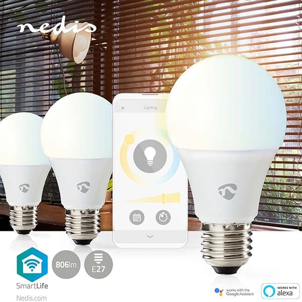 Nedis SmartLife Wi-Fi LED-lampa E27, vit, 806 lm, 3-pack
