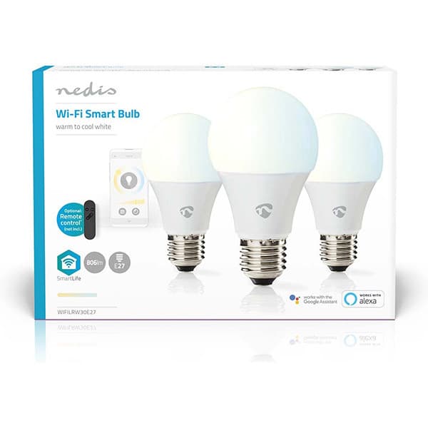 Nedis SmartLife Wi-Fi LED-lampa E27, vit, 806 lm, 3-pack