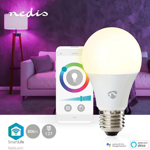 Nedis SmartLife Wi-Fi LED-lampa, E27, vit/RGB, 806 lm