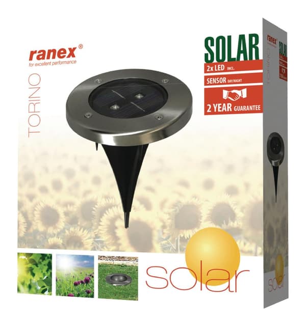 Ranex Ra-5000389 pyöreä LED-aurinkopiste, harjattu ruostumaton teräslasi
