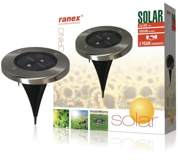 Ranex Ra-5000389 Rund LED Solar Ground Spot Børstet rustfrit stålglas Rustfrit stål