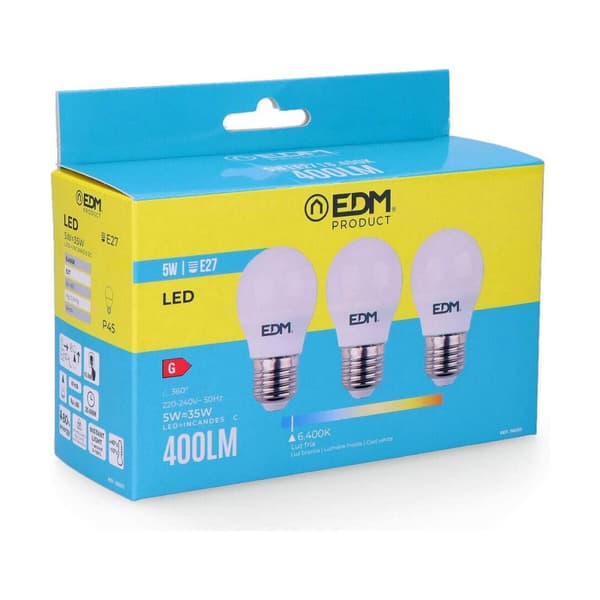 Förpackning med 3 LED-lampor EDM 98203 G 35 W 5 W 50 W E27 400 lm Ø 4,5 x 8 cm (6400 K)