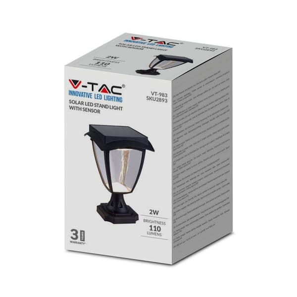 V-TAC 2893 VT-983 Solcells-utomhusmarkbelysning LED 2.00 W Svart (matt)