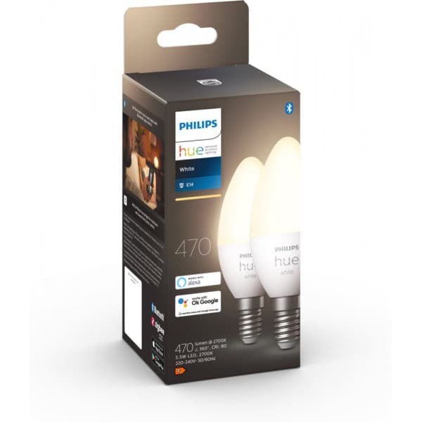 Philips Hue -LED-älylamppu multipack, BT, White, E14, kynttilänmallinen, 2 kpl paketti
