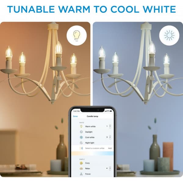 WiZ smartlampe, E14, klart glas, tunable white - hvide lysfarver, Wi-Fi, 2700-6500 K, 470 lm