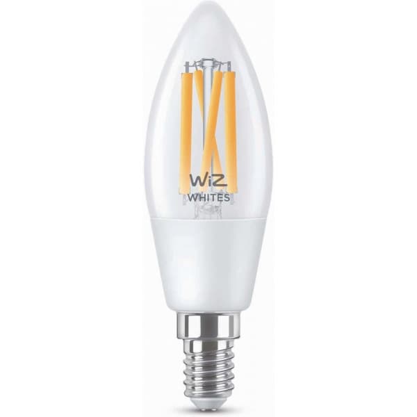 WiZ smartlampe, E14, klart glas, tunable white - hvide lysfarver, Wi-Fi, 2700-6500 K, 470 lm