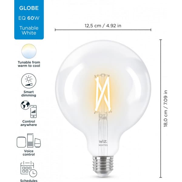 WiZ smartlampe globe, E27, Wi-Fi, 2700-6500 K