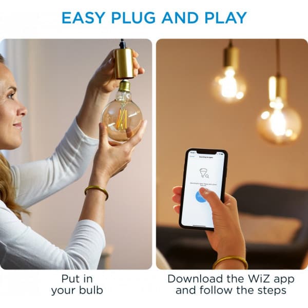 WiZ smartlampa globe, E27, bärnstenfärgat glas, tunable white - vitt ljusnyanser, Wi-Fi, 2000-5000 K, 640 lm, 9 cm