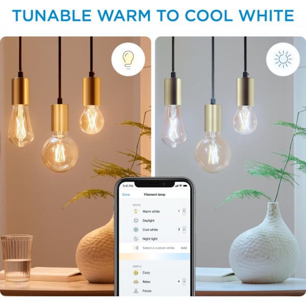 WiZ smartlampa globe, E27, bärnstenfärgat glas, tunable white - vitt ljusnyanser, Wi-Fi, 2000-5000 K, 640 lm, 9 cm