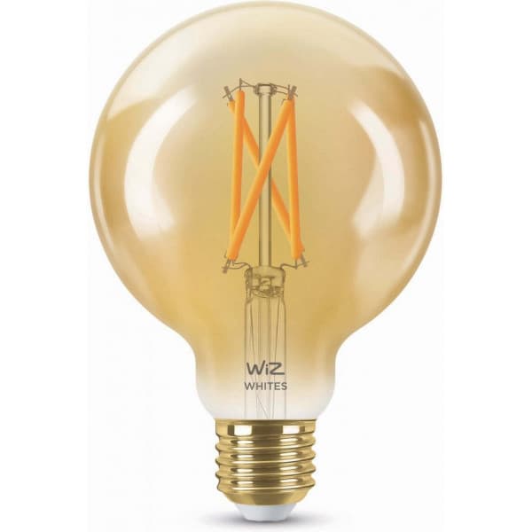 WiZ smartlampa globe, E27, bärnstenfärgat glas, tunable white - vitt ljusnyanser, Wi-Fi, 2000-5000 K, 640 lm, 9 cm