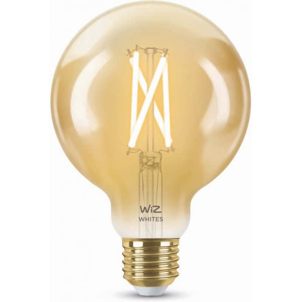 WiZ smartlampa globe, E27, bärnstenfärgat glas, tunable white - vitt ljusnyanser, Wi-Fi, 2000-5000 K, 640 lm, 9 cm