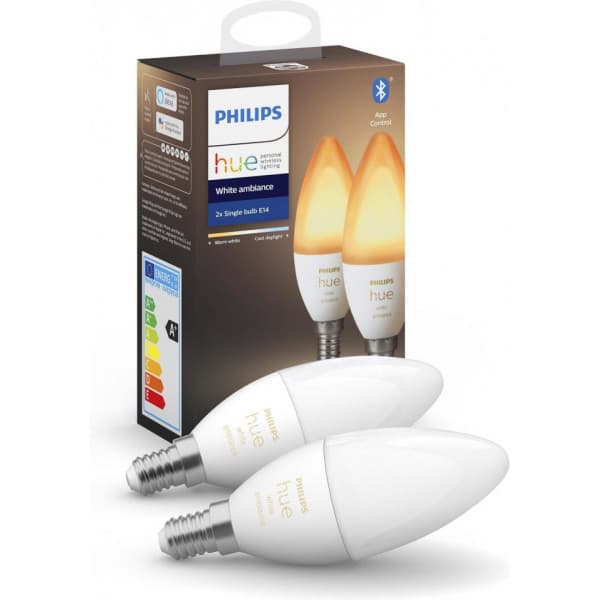 Philips Hue White Ambiance -LED-älylamppu, BT, E14, 470 lm, 2 kpl pakkaus
