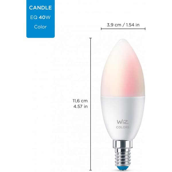 WiZ smartlampe, E14, RGBW - alle farver og nuancer af hvidt lys, Wi-Fi, 470 lm, 2-pak