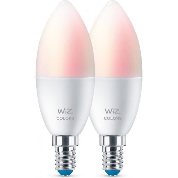 WiZ smartlampe, E14, RGBW - alle farver og nuancer af hvidt lys, Wi-Fi, 470 lm, 2-pak