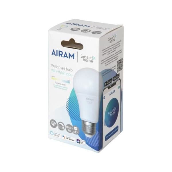 Airam SmartHome -standardlampa, E27, opal, 806 lm, tunable white, WiFi