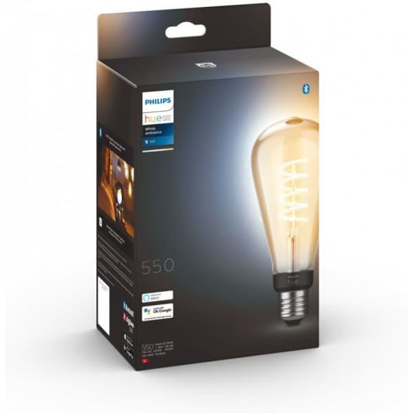 Philips Hue - filamentpære, White ambiance Filament Edison, E27, 550 lm