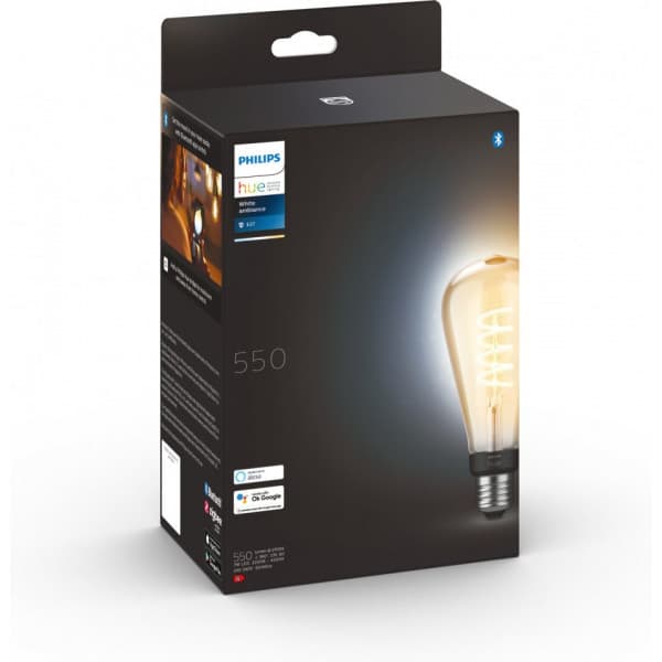 Philips Hue - filamentpære, White ambiance Filament Edison, E27, 550 lm