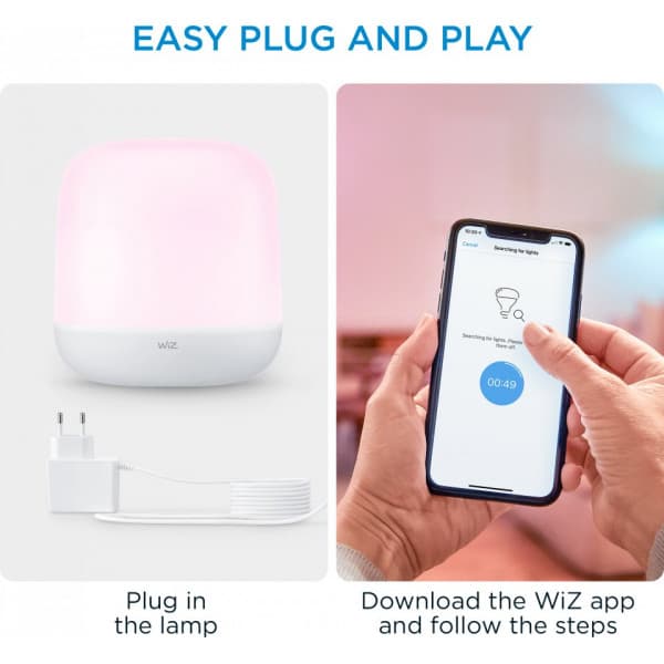 WiZ Squire -bordlampe, RGBW alle farver og nuancer af hvidt lys, Wi-Fi, 620 lm