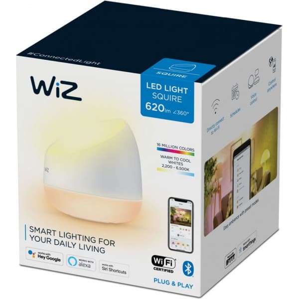 WiZ Squire -bordlampe, RGBW alle farver og nuancer af hvidt lys, Wi-Fi, 620 lm
