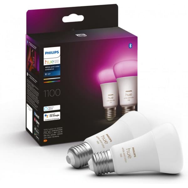 Philips Hue LED-smartlampe, white and color ambiance, E27, 1100 lm, 2-pakning
