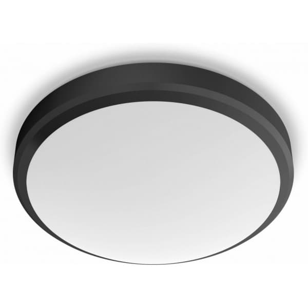 Philips Doris CL257 -taklampe, rund, sort, IP44, 600 lm, 2700K Sort