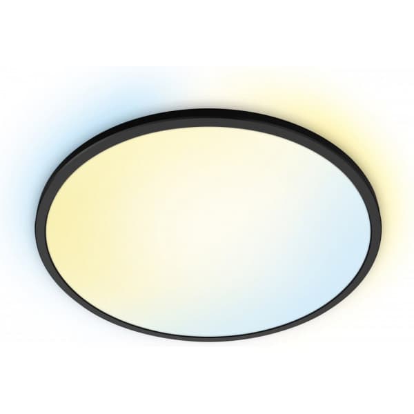 WiZ SuperSlim -loftslampen, 43 cm, rund, sort, justerbar hvid, Wi-Fi