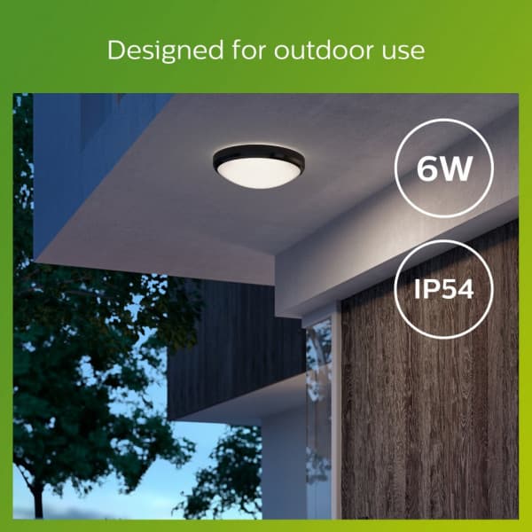 Philips Doris -taklampa för utomhusbruk, svart, IP54, 4000K