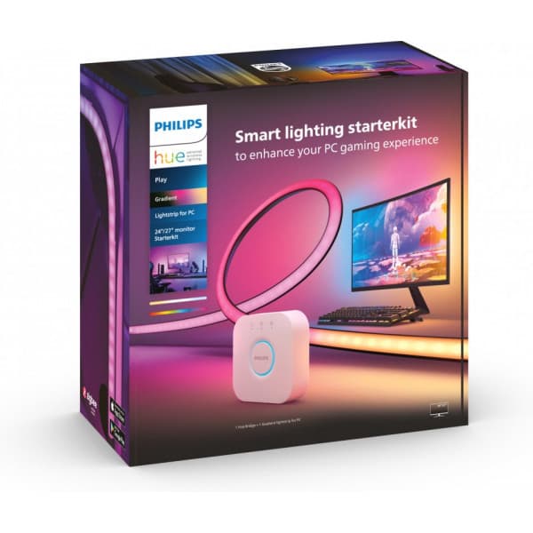 Philips Hue LightStrip Gradient for PC Starter Kit -älykäs LED-valonauha ja Hue Silta, 24-27" näytölle