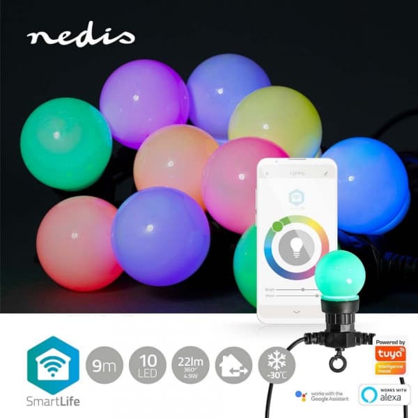 Nedis SmartLife Partylife - dekorationslys sæt, 10 LED, RGB, WiFi, 9 m